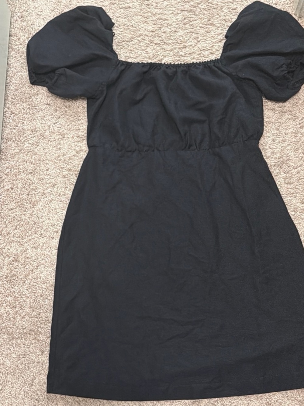 Black Puff-Sleeve Square Neck Mini Dress
